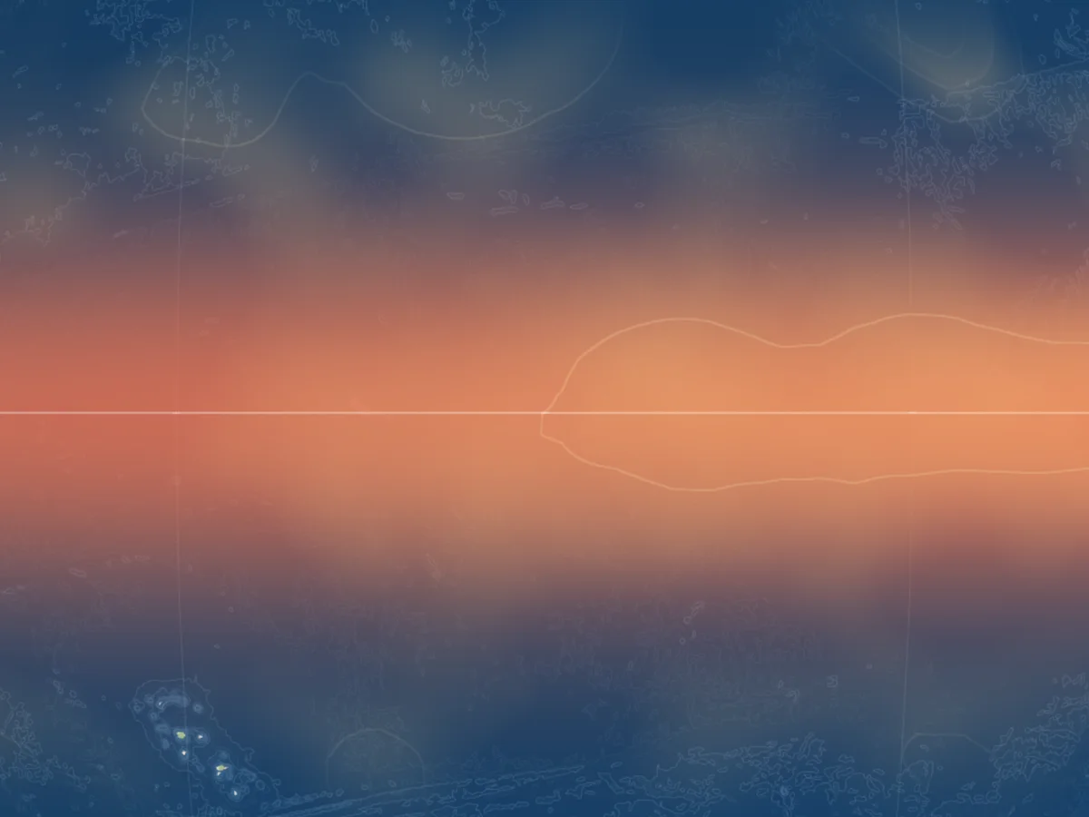 Close up on the equator in mid-August: a broad band of raised water glows orange across dark blue ocean, turning gold toward the right in a core traced by a thin contour line.